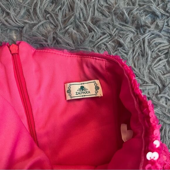 Zapaka One Shoulder Glitter Sequins Barbie Party Mini Dress - Picture 3 of 6